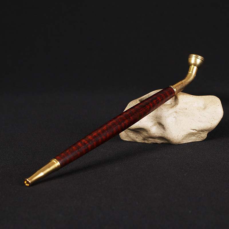 明慧工艺 蛇纹木满纹【烟斗】手把件 文玩