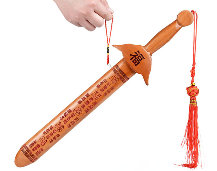 肥城桃木朱砂百福桃木剑儿童剑雕刻挂件