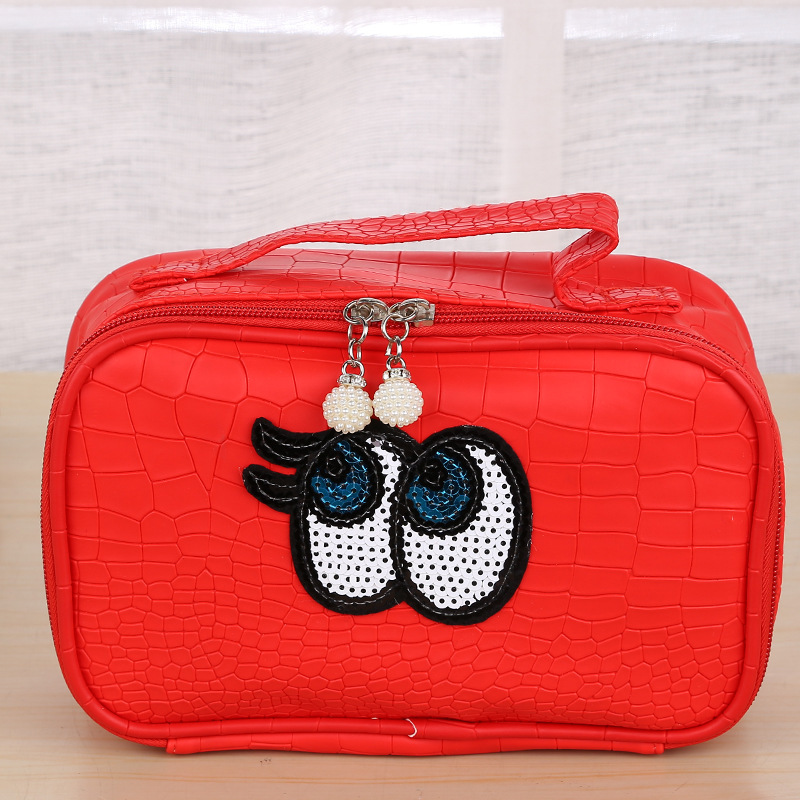 2023 New Cartoon Big Eyes Cosmetic Bag Korean Cosmetic Case Storage Bag Crocodile Pattern Women Bag Foreign Trade Amazon