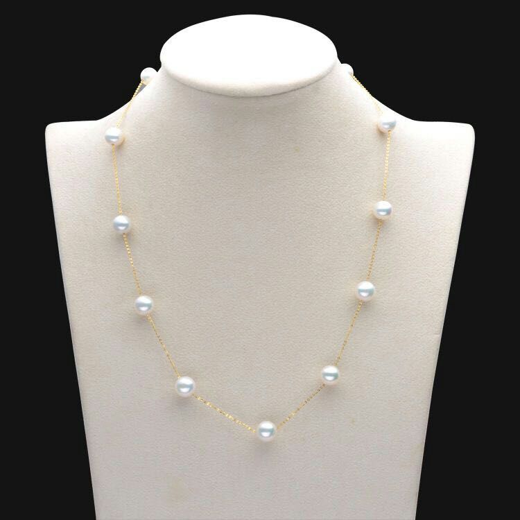 18k金满天星珍珠项链 白色淡水珍珠强光项链 韩版女士短款项链