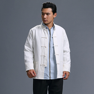 2019春季棉麻男装 民族风服饰男式亚麻衬衫纯色立领宽松外套批发