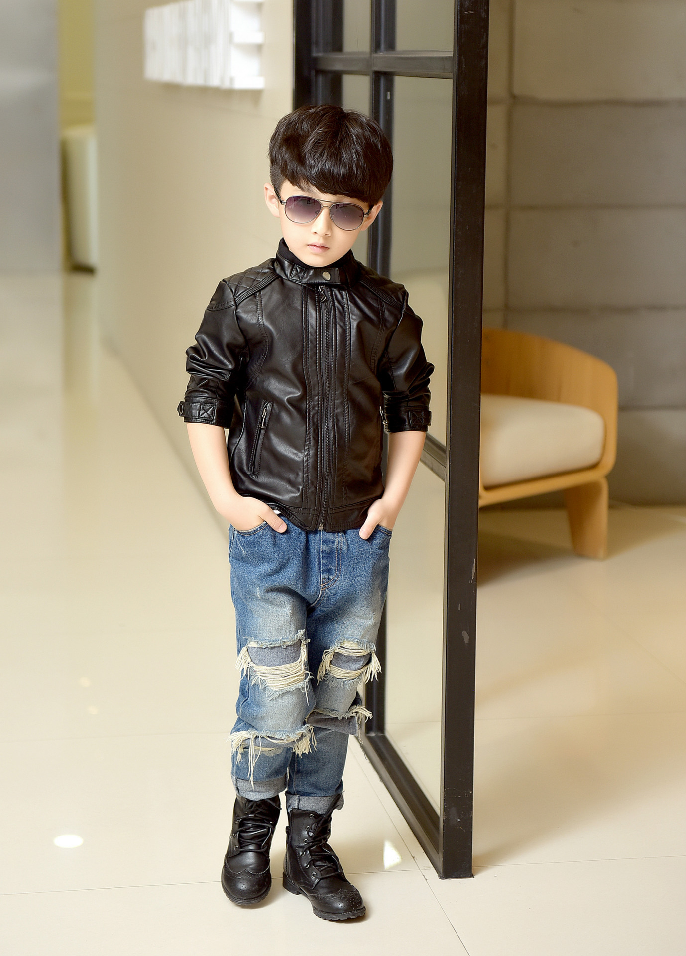 2016春秋季新款童装男童皮衣儿童皮衣女皮夹克中大童外套