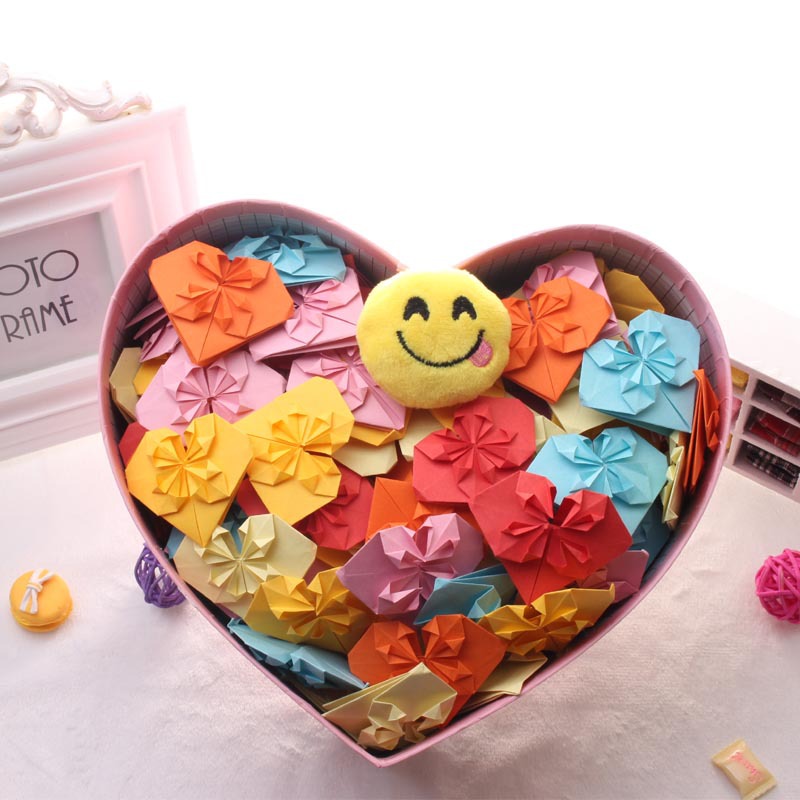 diy长方形折纸心花怒放爱心成品520颗加心形礼品盒送女友创意礼品