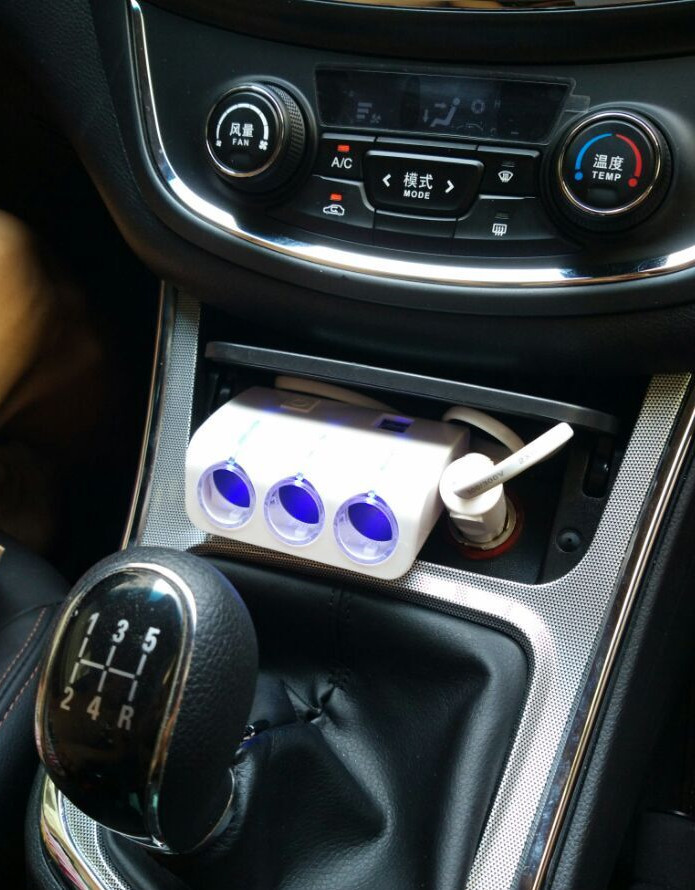 一拖三汽车点烟器带开关usb电源分配器车载充电器小车专用