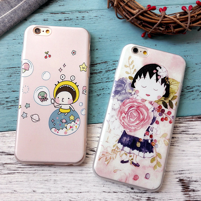 苹果iphone6手机壳6splus手机套挂绳浮雕薄款磨砂新款清新小丸子