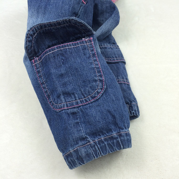 2016春季新款女童牛仔裤背带裤新生儿连体牛仔开裆背带裤1