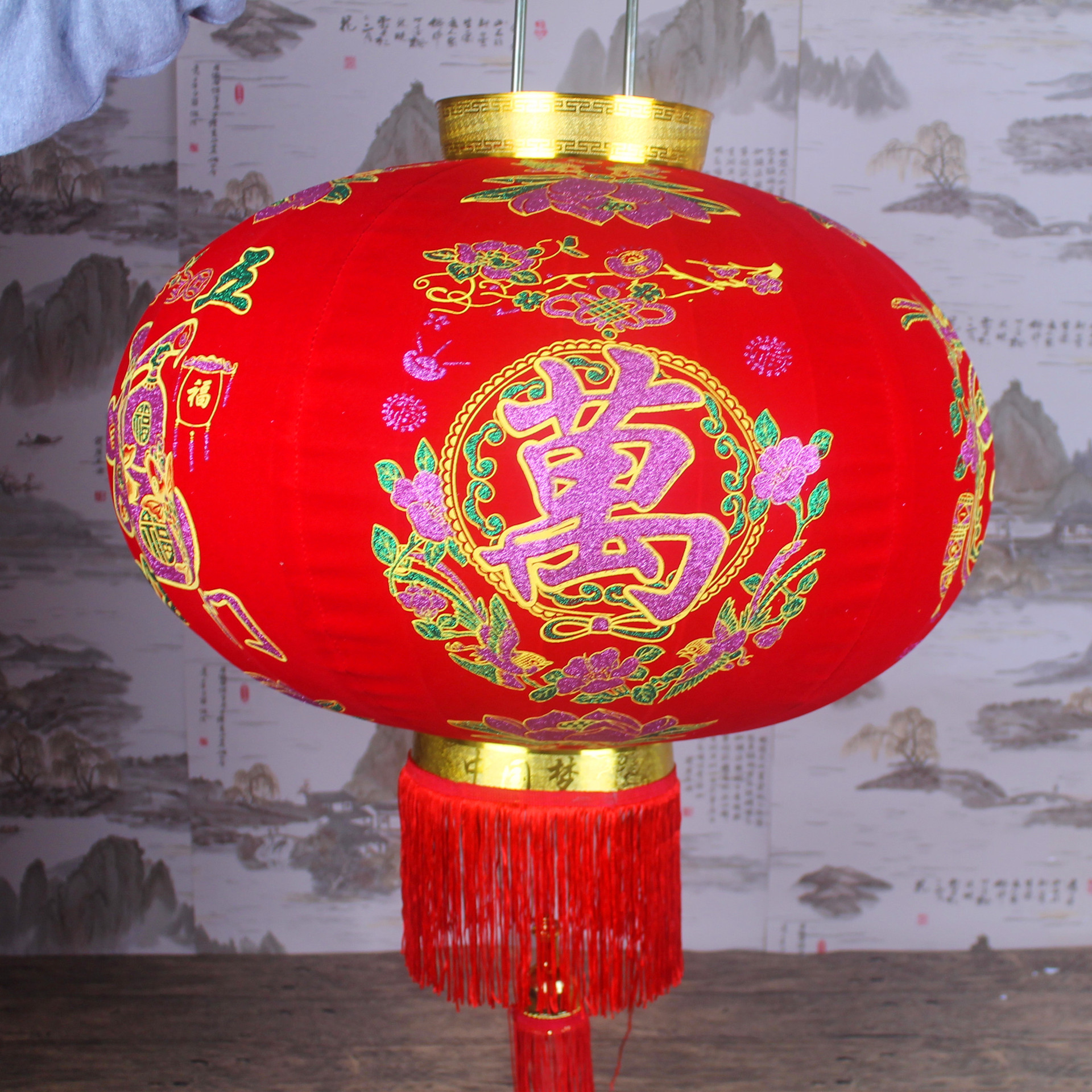2017年 厂家新款 绒布 高档 五福临门灯笼批发 高质量