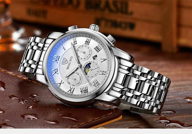 一件代发 ￥298起 沃伦沃手表 w6082男士石英表精钢多功能 男