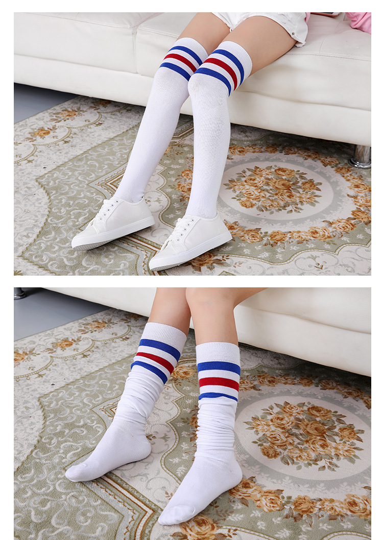 三条杠长筒袜高筒袜精梳棉过膝长鸡爪袜子运动足球袜成人学生袜女