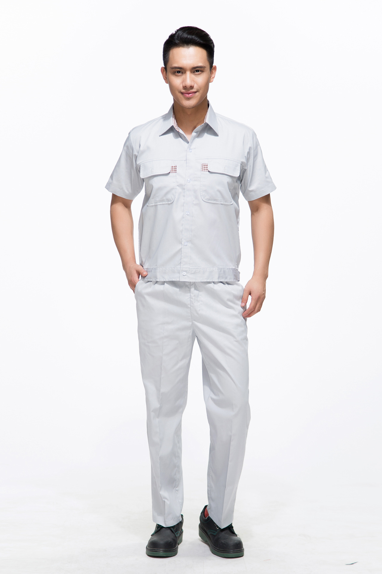 宇晟新款短袖工程服 撞色透气 夏季工作服 员工工衣 外贸工装定做