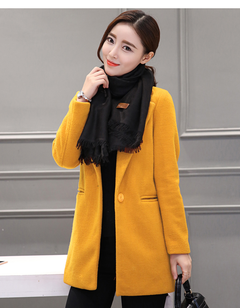 秋冬韩版东大门新品保暖宽松中长款毛呢绒外套宽松大衣呢子翻领