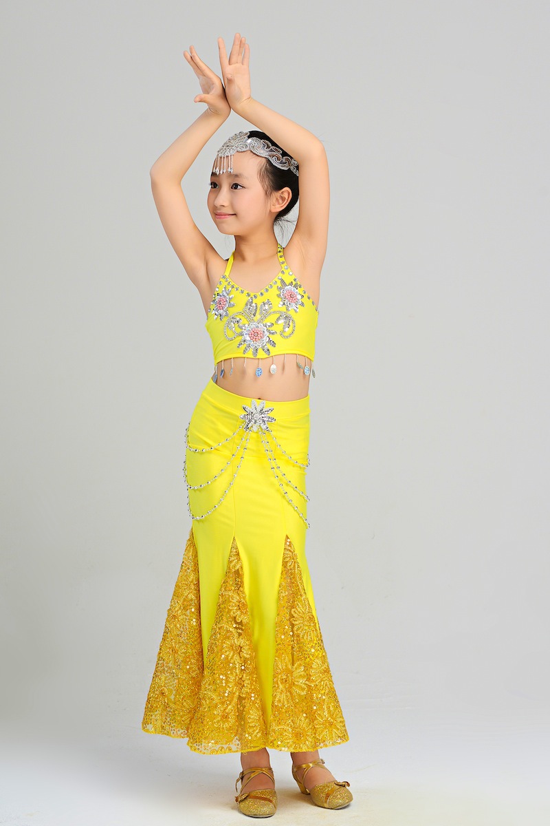 新款儿童傣族舞蹈服 孔雀舞 包臀鱼尾裙少儿少数民族舞演出服