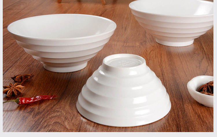 正品密胺a3仿瓷餐具 白色螺纹尖底拉面碗 特色小吃汤碗牛肉.