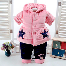 新款冬季加绒加厚两件套套装 0-1-2岁女款婴幼儿棉袄套装特厚