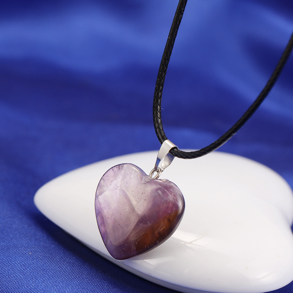 2016新款心形天然虎眼石紫粉晶石头吊坠