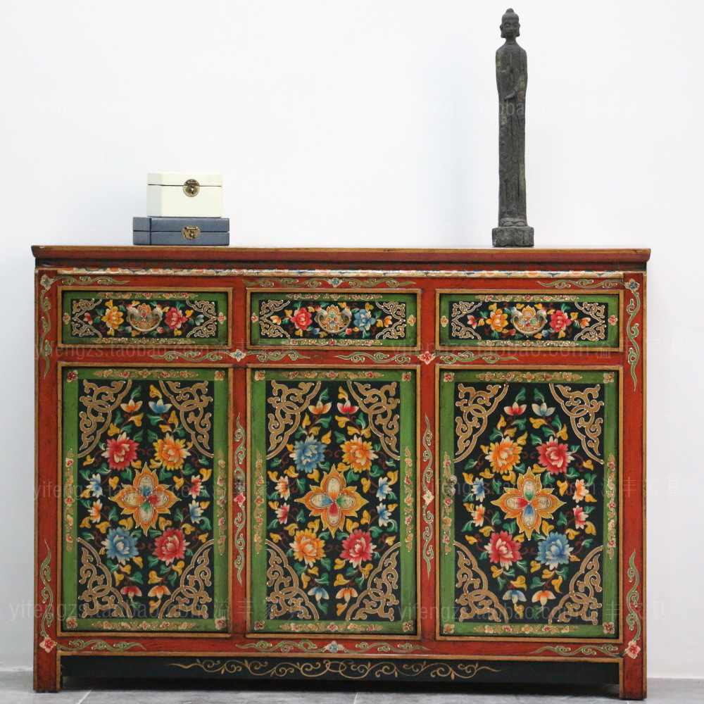 明清仿古实木彩绘彩漆西藏式柜中式手绘做旧复古典储
