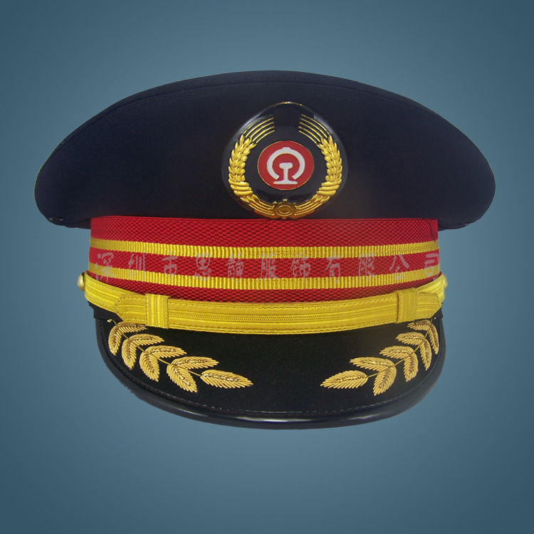 高铁动车成员列车员制服大盖帽铁路绣花大沿帽印度丝织带大檐帽
