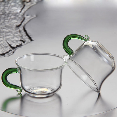 耐热玻璃小把杯带把透明玻璃水杯单层玻璃品茗杯玻璃茶具花茶杯