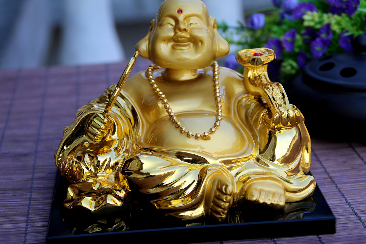 厂家直销香水座创意汽车摆件佛弥勒像新款特大号镀金如意佛车载佛