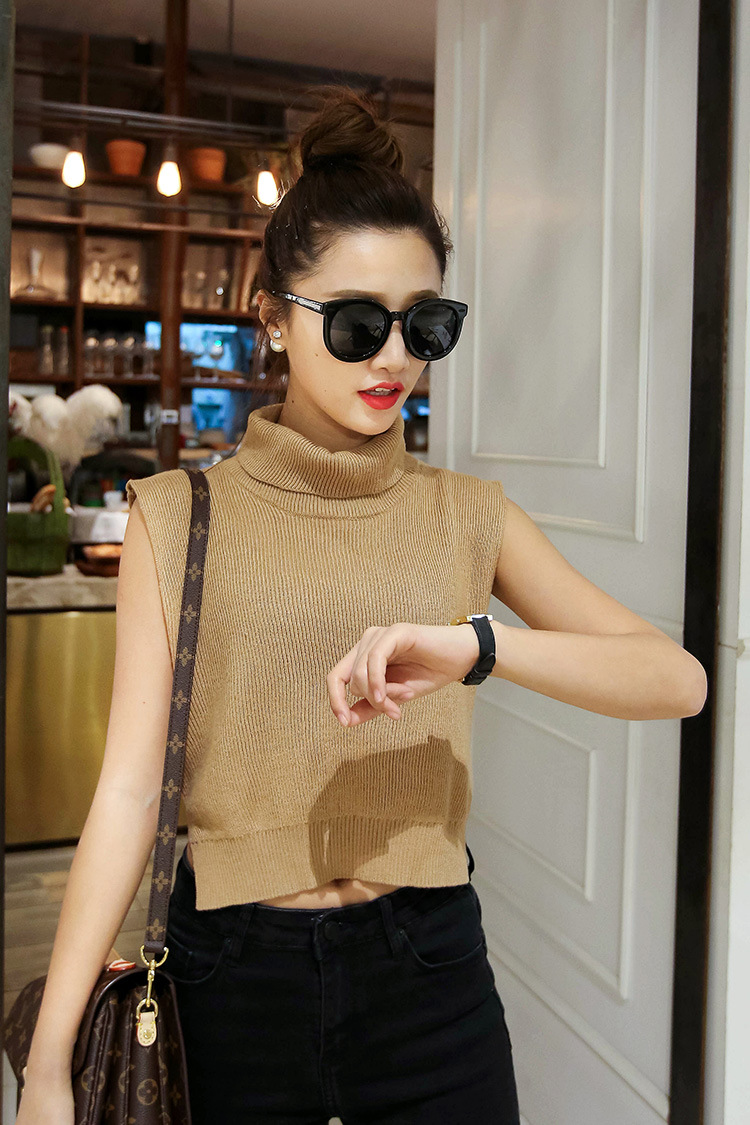 女士高领针织坎肩宽松背心短款马甲无袖羊毛
