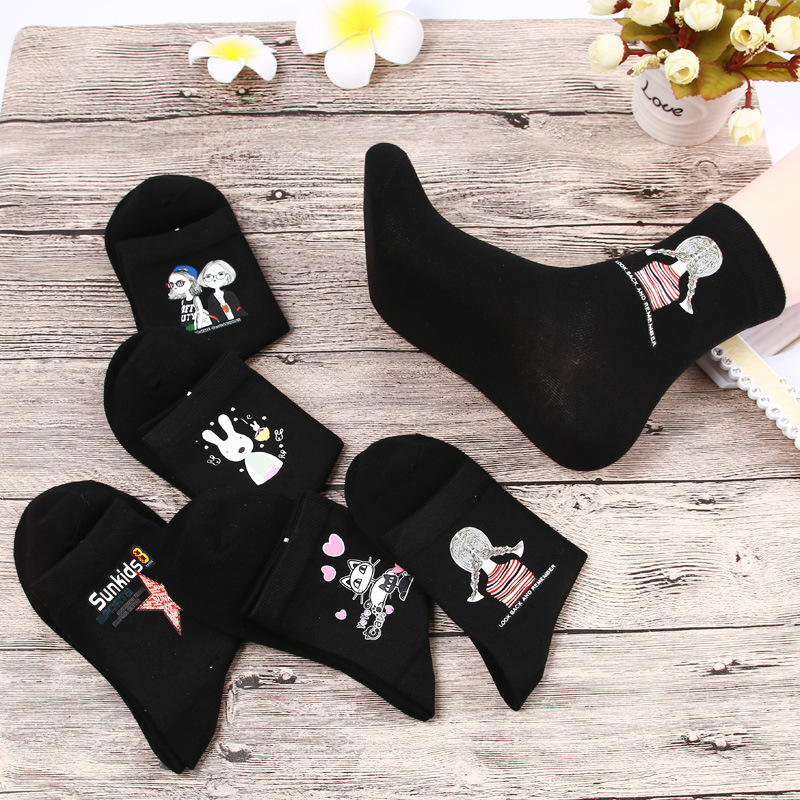 新品女生卡通人物袜 2016地摊袜子批发 厂家直销棉制跑步袜