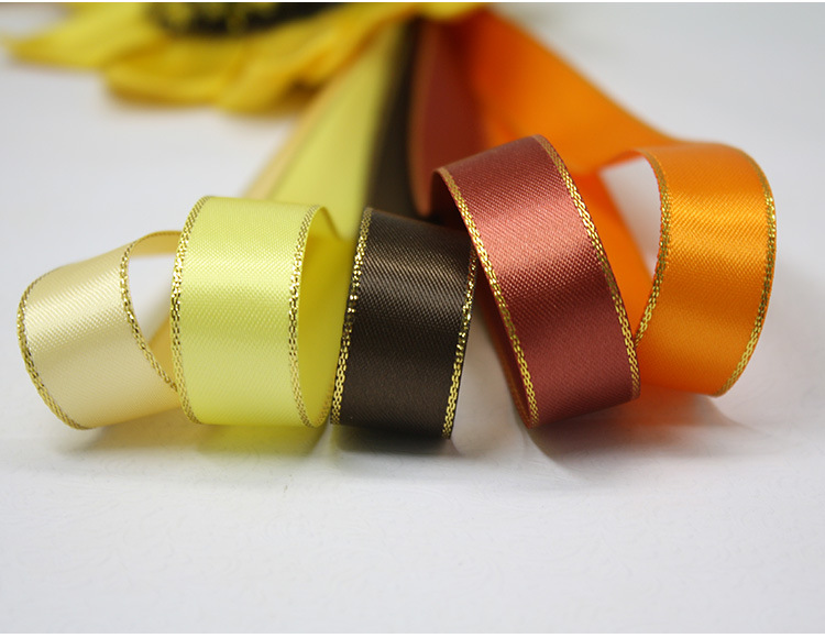 现货 批发纯色金边丝带缎带绸带辅料饰品diy配件22mm .