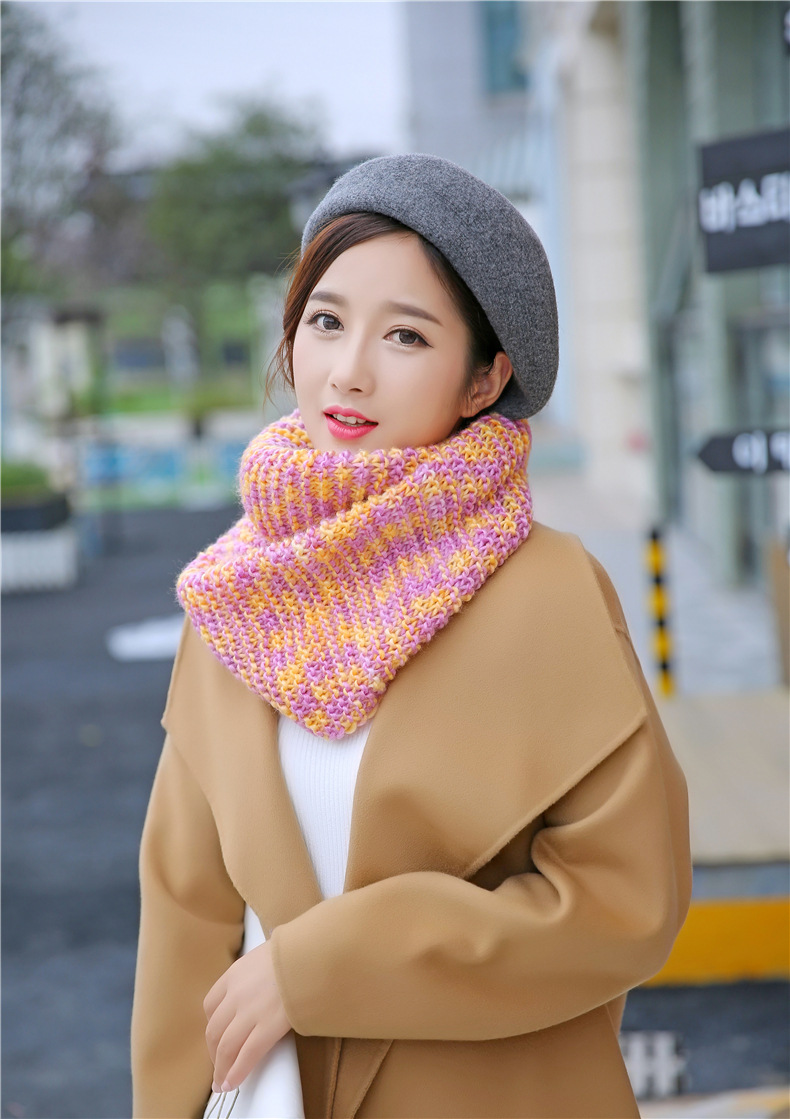 韩版冬季女士来回针纯色针织毛线围脖加厚保暖套头脖套经典百搭