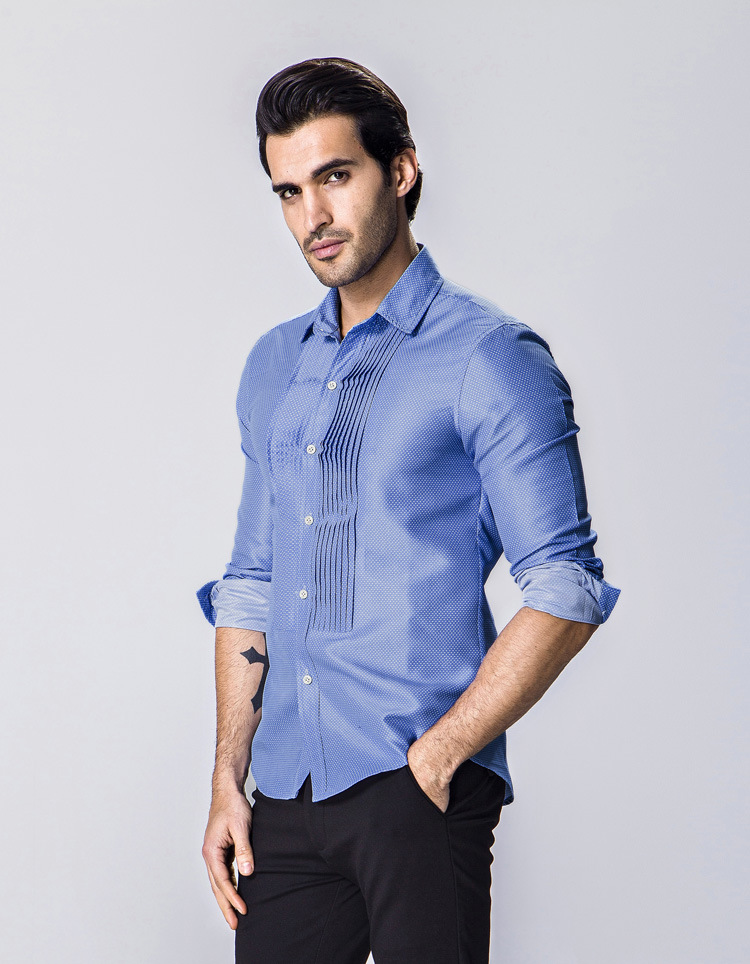 2欧美风男士时尚斑点印花宫廷风褶皱长袖衬衫 1818-tc806-f40