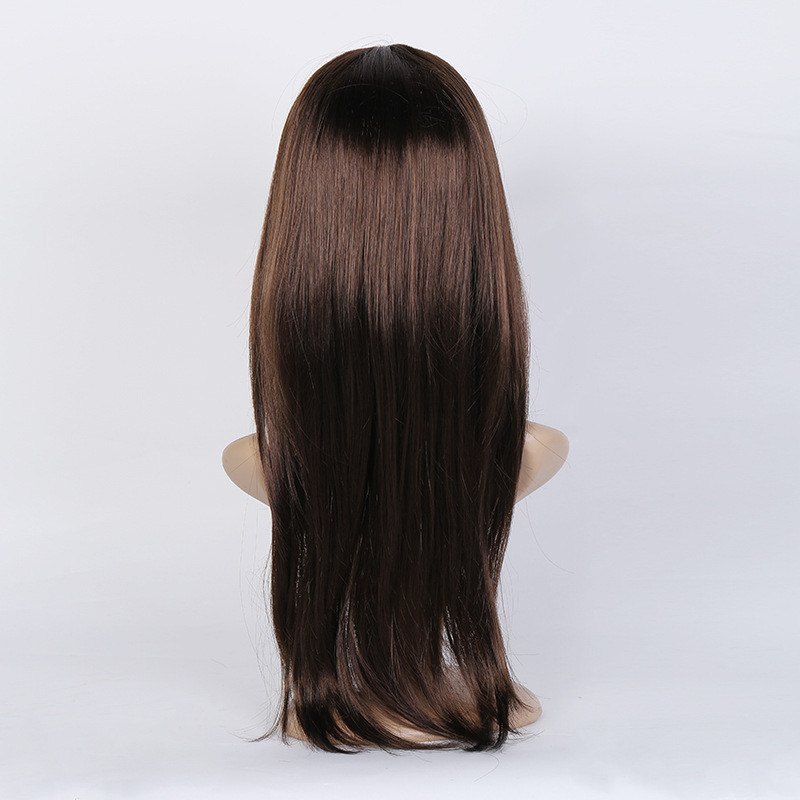 个性休闲咖啡色真丝内扣发型逼真假发 女士时尚染色长发发套