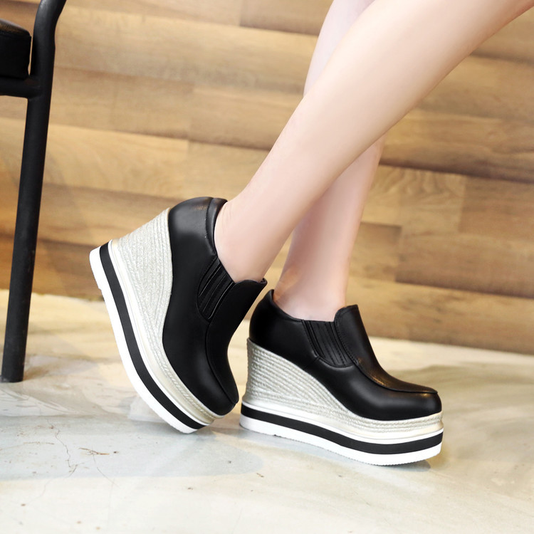 2016春季厚底坡跟鞋女韩版低帮深口松糕鞋学生休闲鞋高跟女鞋批发