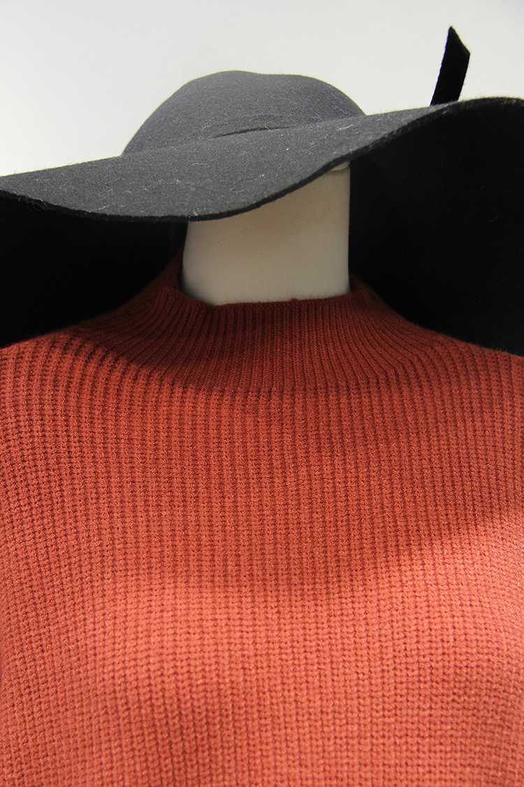 韩国原单冬装新款纯色高领百搭针织衫宽松卷边喇叭袖毛衣女w688b