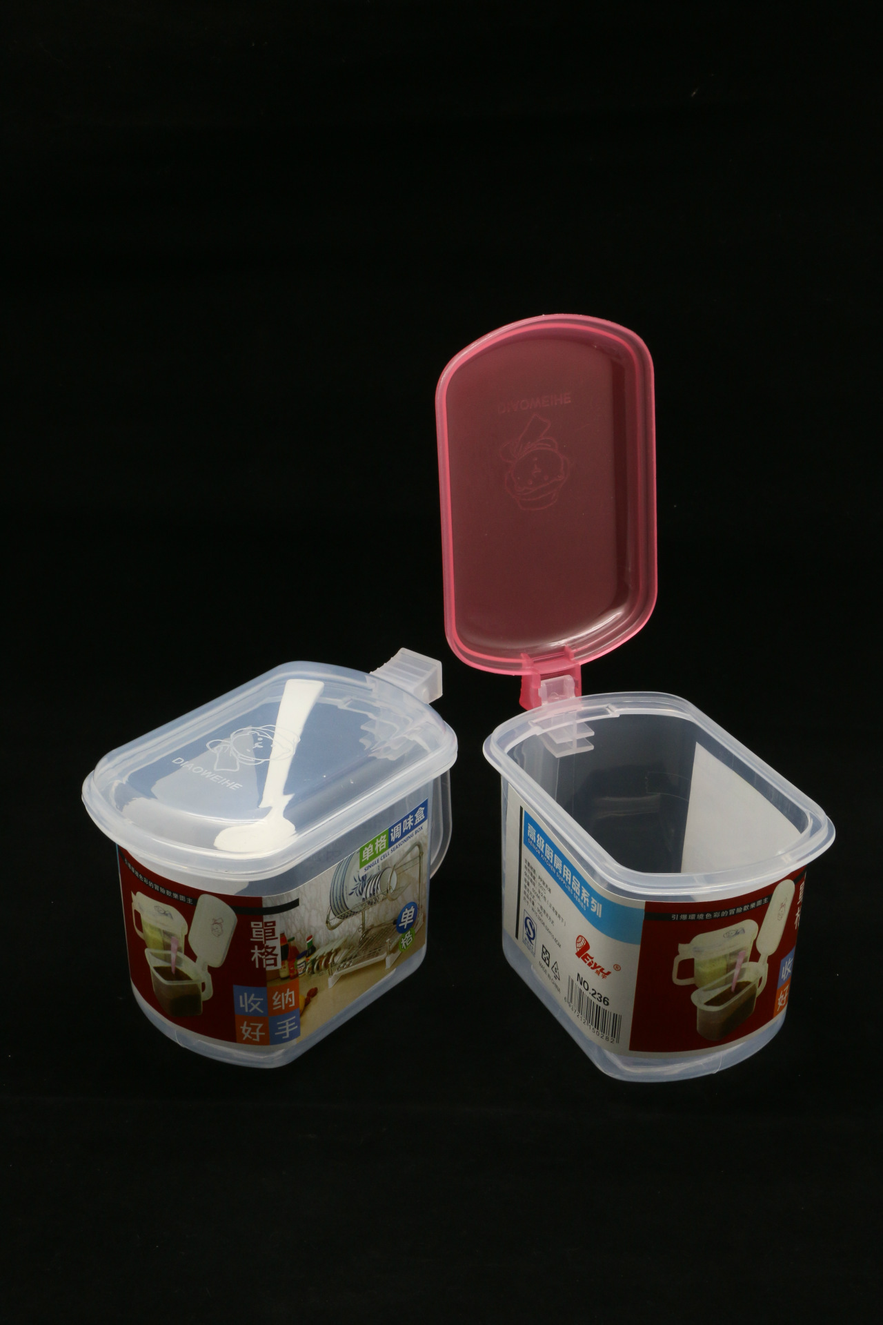 方形塑料单格多用途调味盒带小勺子 调料盒 调味瓶 控盐控味精等