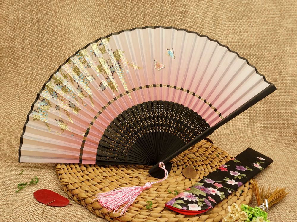 李冰冰同款双截一笑扇广告女扇丝绸扇子折扇古风礼品扇厂家批发