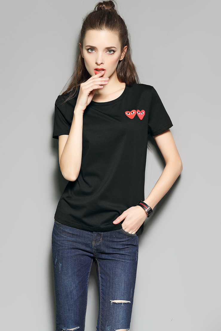 欧洲站2017女装春夏款川家同款丝光棉爱心短袖t恤t1835