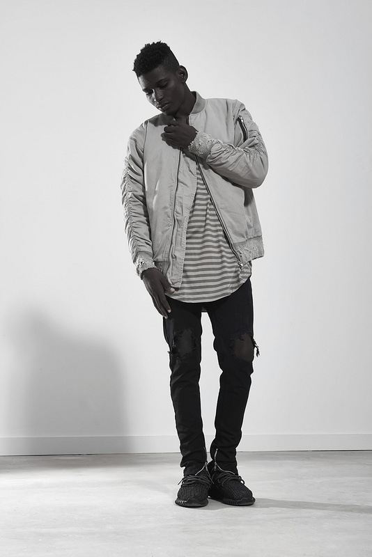 暗黑高街膝盖破洞牛仔裤 侃爷内侧开拉链修身小脚铅笔裤乞丐裤男