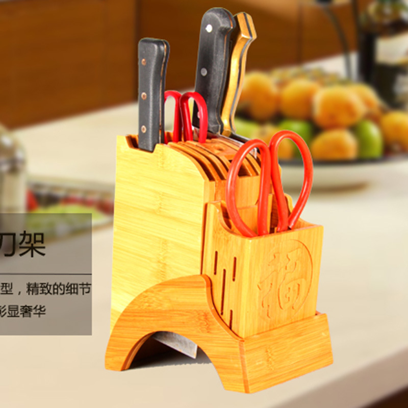 隆安楠竹制刀架菜刀架子三合一厨房工具架 精品