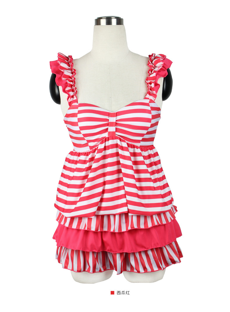 厂家批发女士泳衣分体裙式泳装条纹温泉泳装