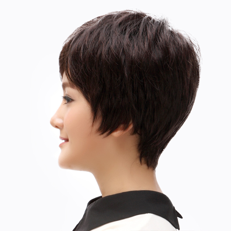 真发假发女短发中老年假发套妈妈短直发逼真自然时尚发型jiafa