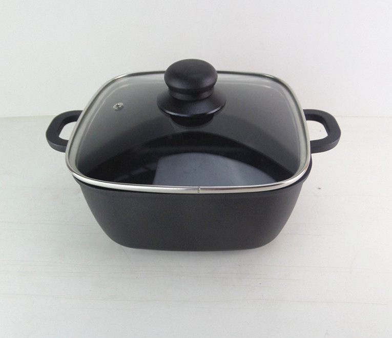 韩式铸铝不粘火锅 铝合金不粘锅深方形汤锅焖锅电磁炉燃气炉专用