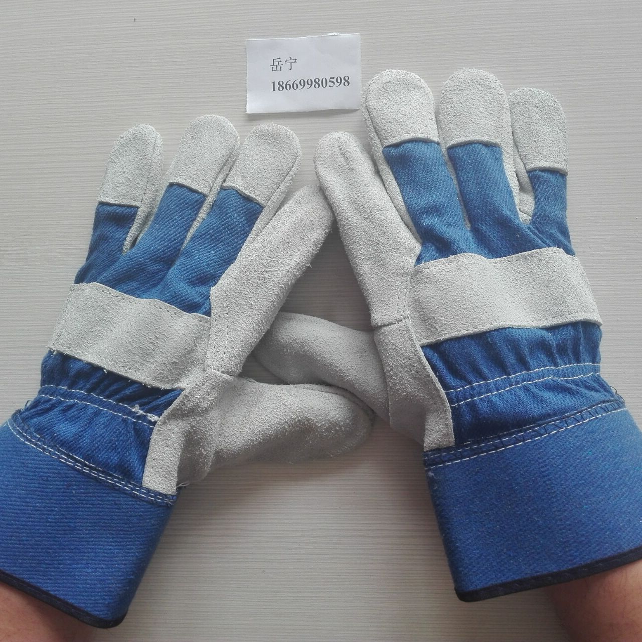 工厂直销ab级二层牛皮大全掌蓝布电焊手套焊工劳保二层皮电焊.