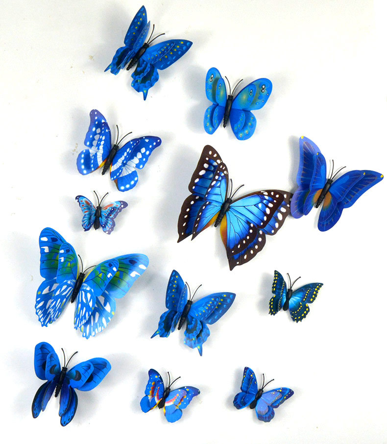 童乐仿真蝴蝶 双层 3d立体蝴蝶 墙贴 冰箱贴 12只套装 磁铁配胶