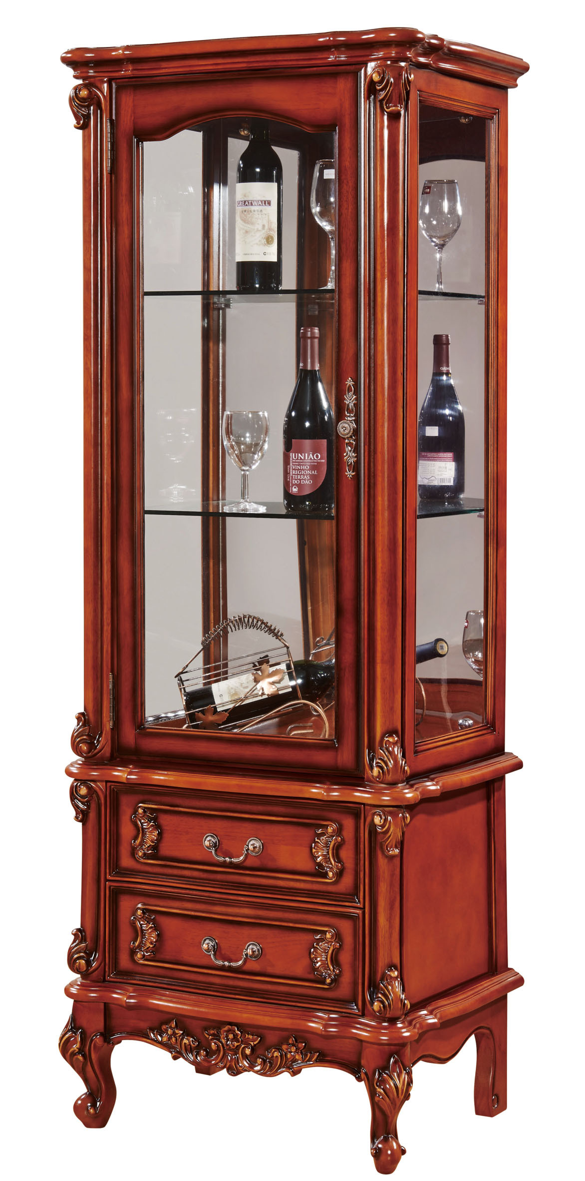 巢熙家具 新款实木雕花酒柜客厅玻璃装饰柜多功能隔断柜子奢华款