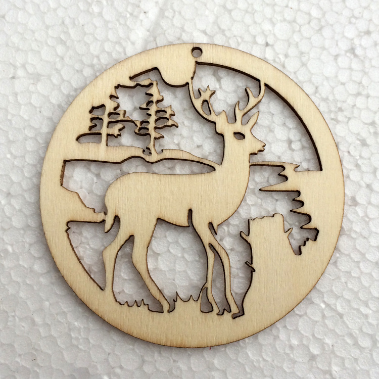 jm00199木制圣诞节鹿电脑激光镂空小挂件木质圣诞节装饰品5个一包