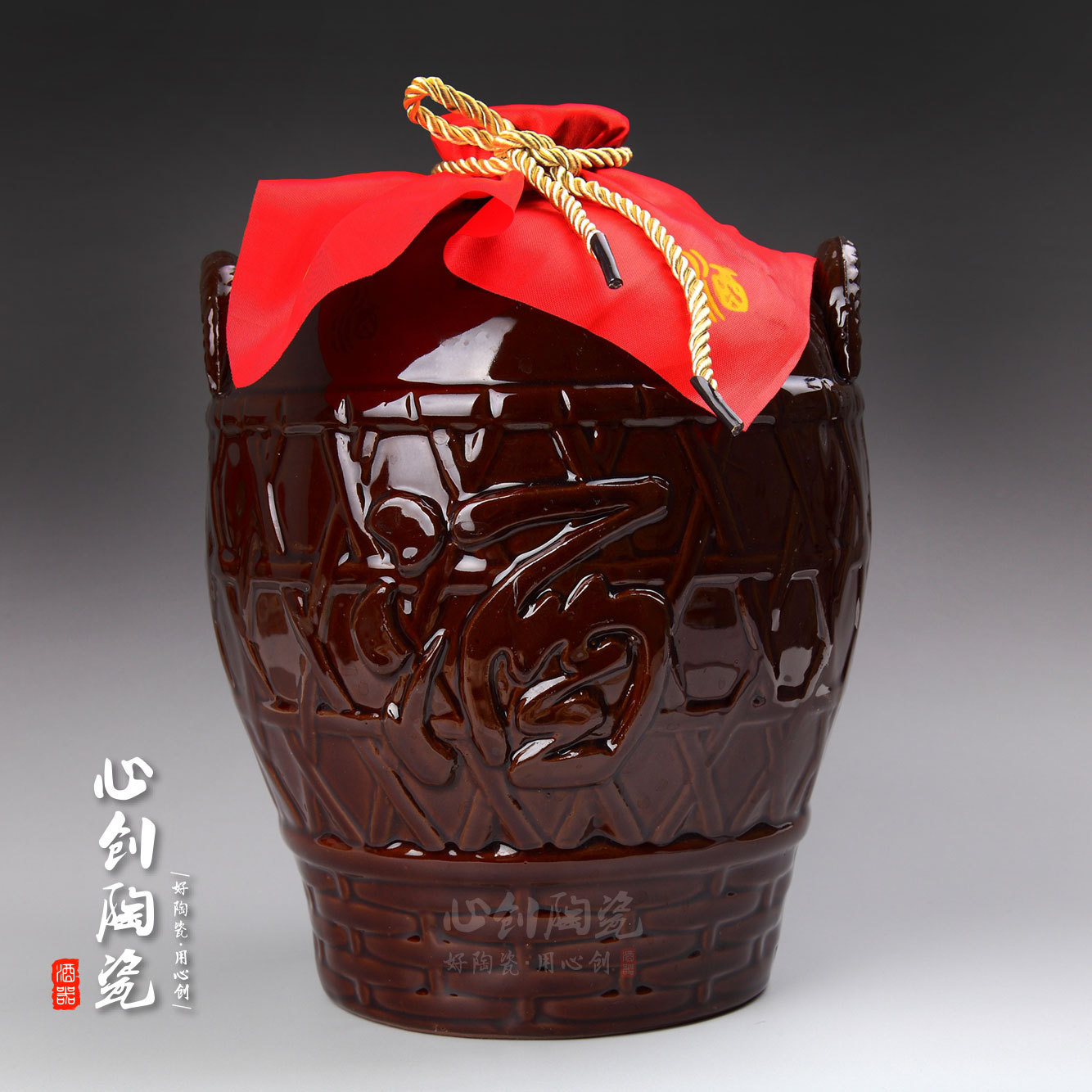 10斤酒坛 10斤双耳陶瓷酒瓶酒坛 小瓶口白酒黑釉酒瓶 红釉酒瓶