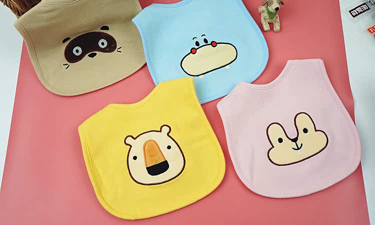 卡通全棉吸水口水巾 婴儿用品宝宝椭圆围兜 幸福里夏季儿童饭兜