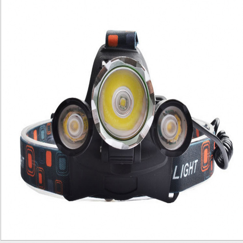 led头灯强光户外充电三灯头远射3000头戴式 手电超亮夜钓捕鱼矿灯