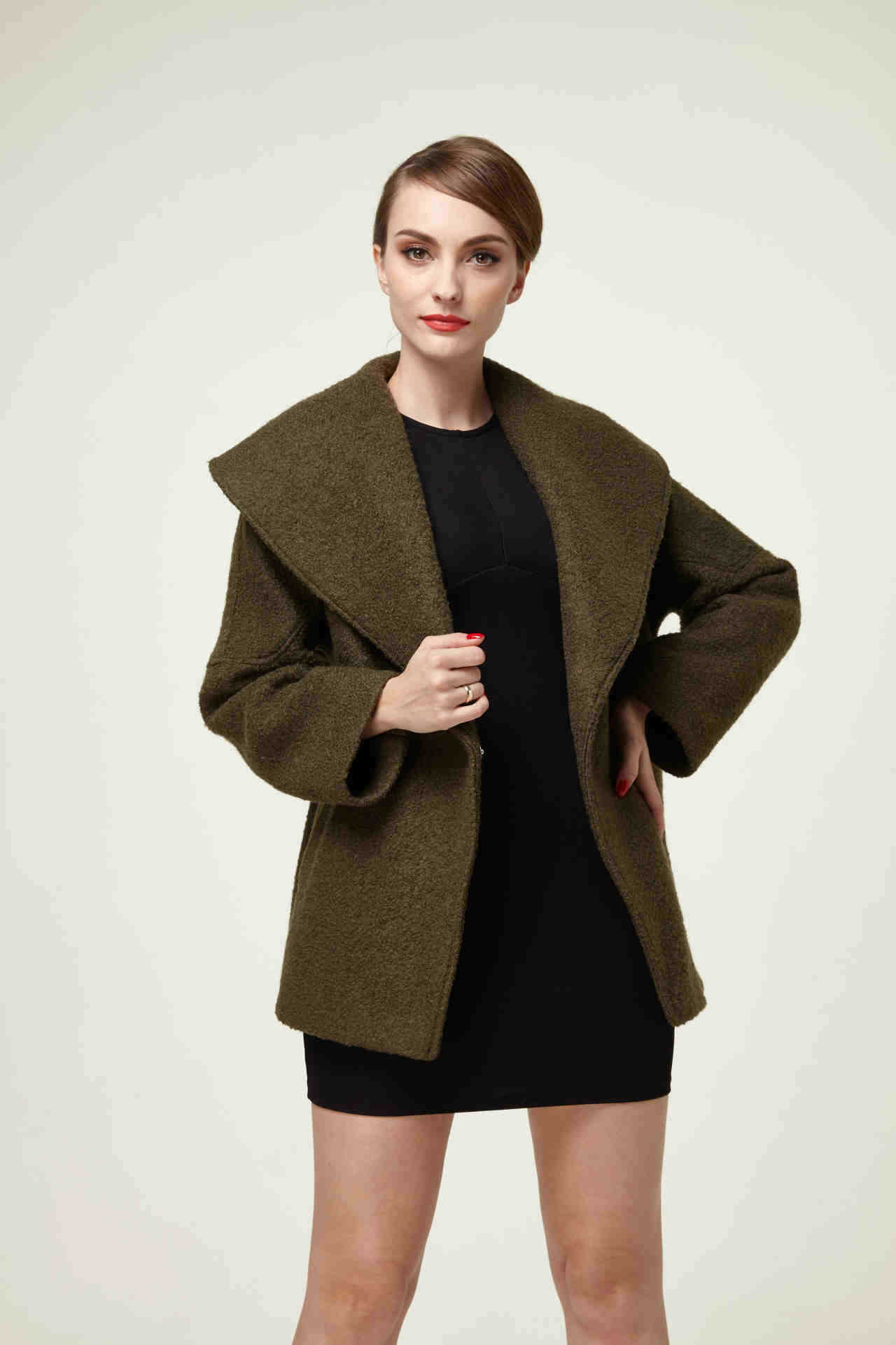 16欧美秋冬新款百搭大翻领大码宽松羊毛呢加厚加棉女士大衣外.