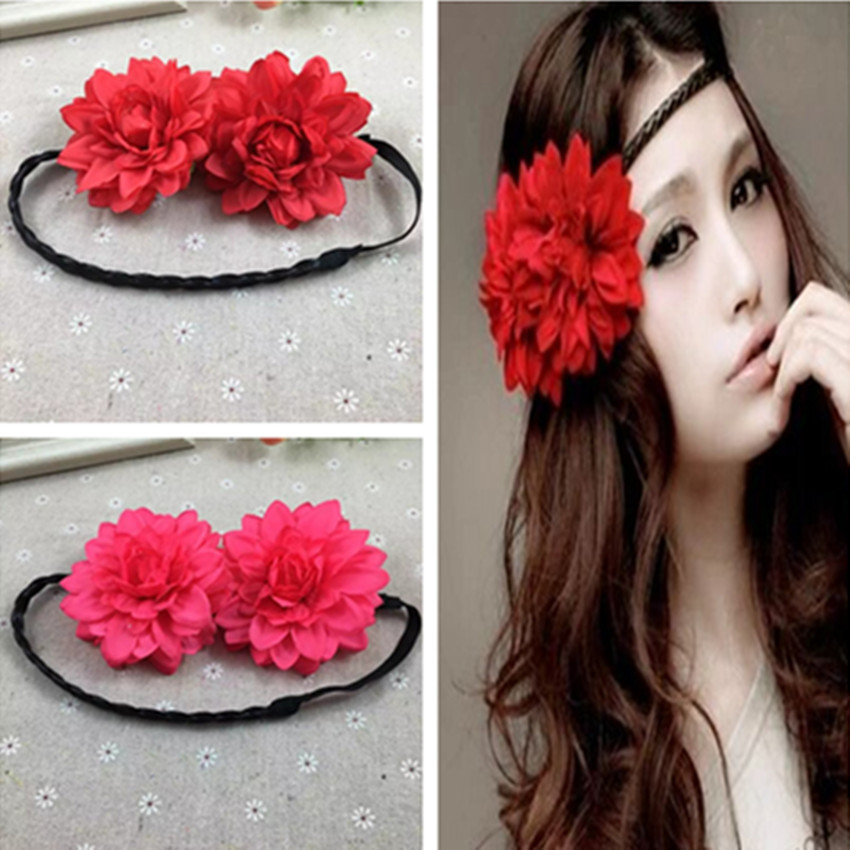 031新娘海边牡丹花朵发带头花假发辫子花环发饰发箍旅游度假头饰