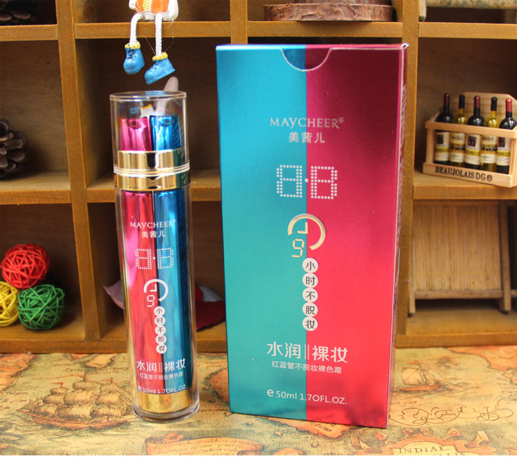 正品美茜儿红蓝管不脱妆裸色bb霜9小时不脱妆保湿水润双管933批发
