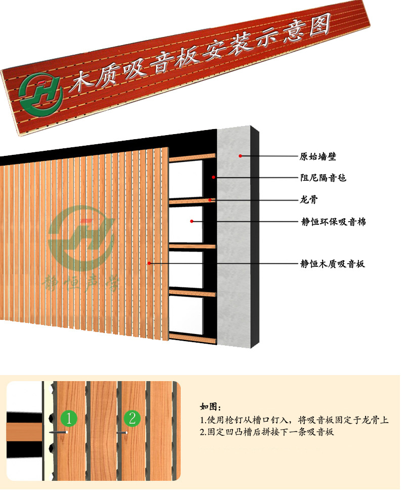 槽木吸音板安装示意图